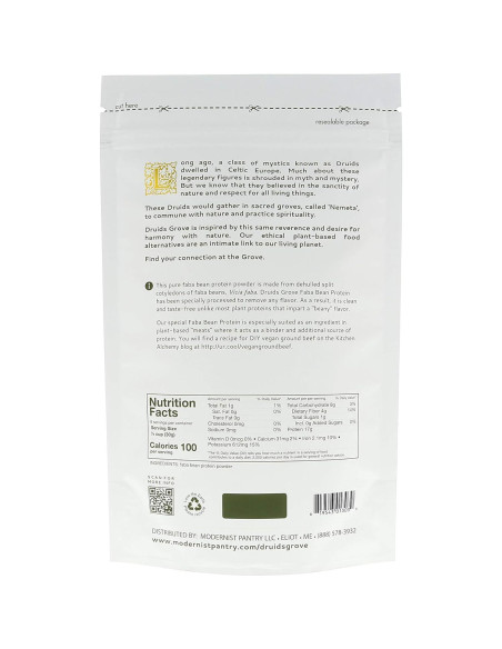 Concentrado de Proteína de Frijol Faba Druids Grove 227g - Vegano, Sin Gluten, Kosher