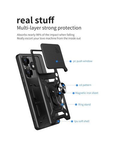 Funda Protectora Kukoufey para ZTE Blade V60 4G Negra con Tapa Deslizante