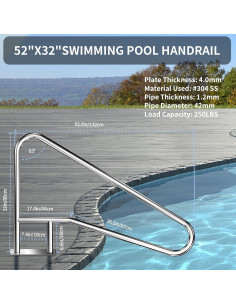 Barandilla de piscina Coocure 54x32 cm acero inoxidable antideslizante 2