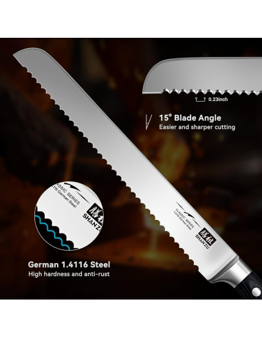 Cuchillo de Pan SHAN ZU 25.4 cm Acero Inoxidable 1.4116