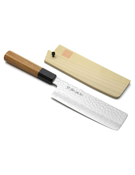 Cuchillo Vegetal Nakiri Yoshihiro VG10 Damasco 165mm Mango Ambrosía