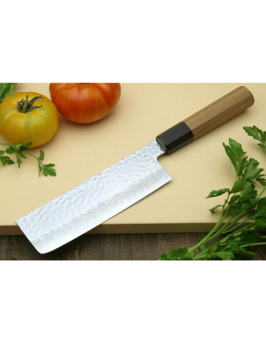 Cuchillo Vegetal Nakiri Yoshihiro VG10 Damasco 165mm Mango Ambrosía