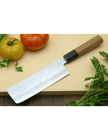 Cuchillo Vegetal Nakiri Yoshihiro VG10 Damasco 165mm Mango Ambrosía