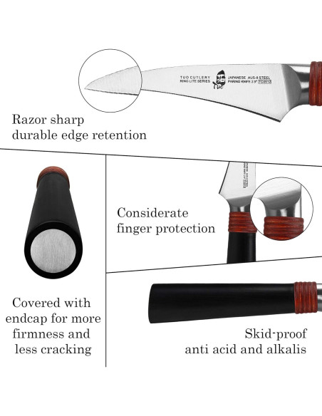 Cuchillo de Pelar TUO Ring Lite 6.35 cm Acero AUS-8 Pakkawood