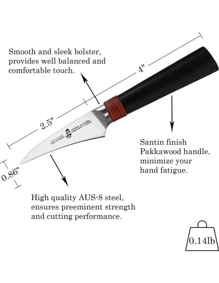 Cuchillo de Pelar TUO Ring Lite 6.35 cm Acero AUS-8 Pakkawood