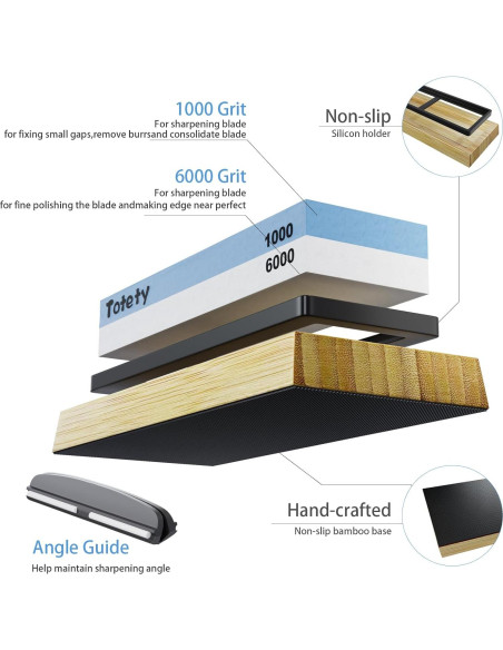 Piedra de Afilar Totety 1000/6000 con Afilador de Cuchillos