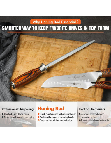 Varilla de Afilado TUO 20.32 cm Acero Alto Carbono Mango Ergonómico