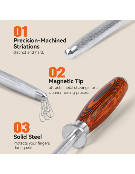 Varilla de Afilado TUO 20.32 cm Acero Alto Carbono Mango Ergonómico