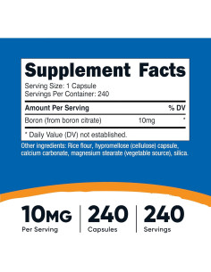 Cápsulas de Boro Nutricost 10mg - 240 Vegetarianas Sin Gluten 2