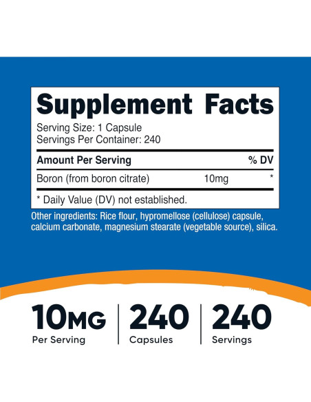 Cápsulas de Boro Nutricost 10mg - 240 Vegetarianas Sin Gluten