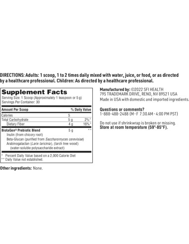 Klaire Labs Biotagen Polvo Prebiótico 150g - Inulina y Beta-Glucano