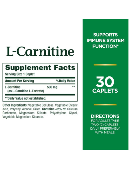 L-Carnitina Nature's Bounty 500 mg 30 Tabletas Suplemento
