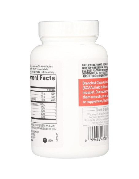 Suplemento BCAA Whole Foods Market 60 Cápsulas Veganas