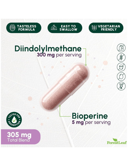 Suplemento DIM ForestLeaf 300mg - 90 Cápsulas para Equilibrio Hormonal