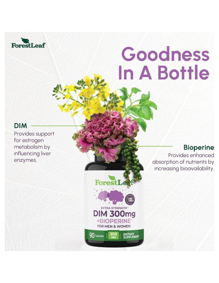 Suplemento DIM ForestLeaf 300mg - 90 Cápsulas para Equilibrio Hormonal