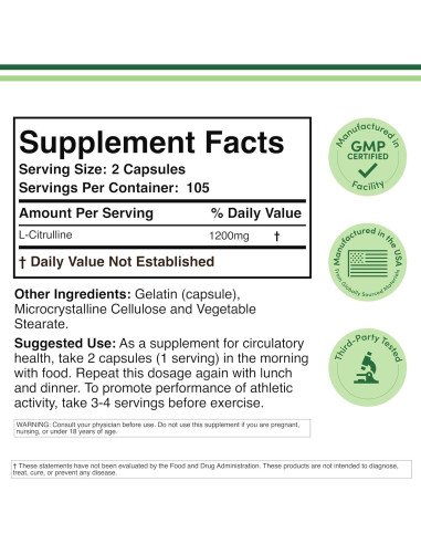 Cápsulas de L-Citrulina 1200mg Double Wood 210 unidades