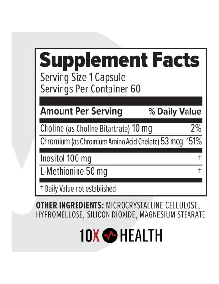 Suplemento de Cromo MIC 10X Health - 60 Cápsulas - Colina e Inositol