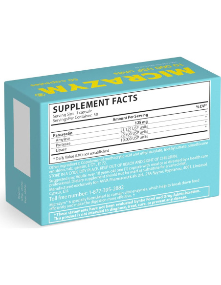 Suplemento Enzimas Digestivas AVVA Micrazym 10,000 USP - 50 Cápsulas