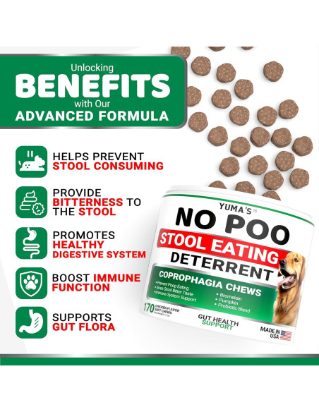YUMA'S No Poo Chews 170 Premios para Perros - Suplemento Digestivo