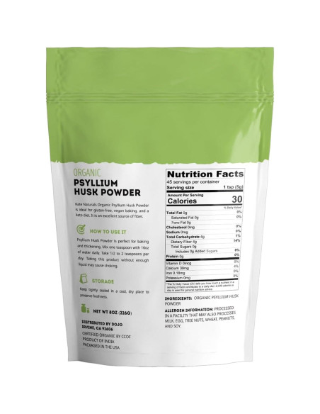 Polvo de Cáscara de Psyllium Orgánico Kate Naturals 227g