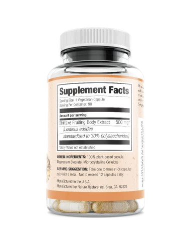 Suplemento Shiitake Nature Restore 90 Cápsulas 500mg 30% Polisacáridos