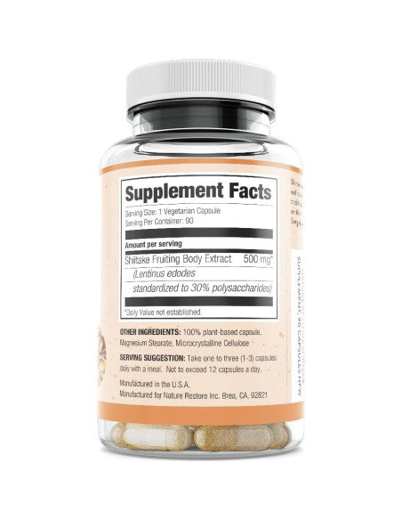 Suplemento Shiitake Nature Restore 90 Cápsulas 500mg 30% Polisacáridos