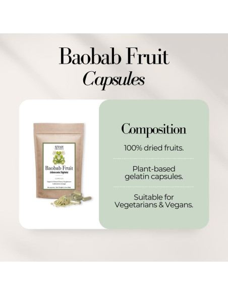 Cápsulas de Fruta de Baobab Siyah Organics 60 Unidades