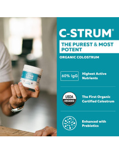 C-Strum Polvo de Calostro Bovino Orgánico 60% IgG 90g 2