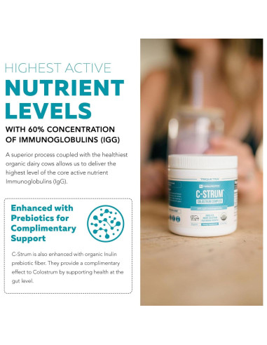 C-Strum Polvo de Calostro Bovino Orgánico 60% IgG 90g