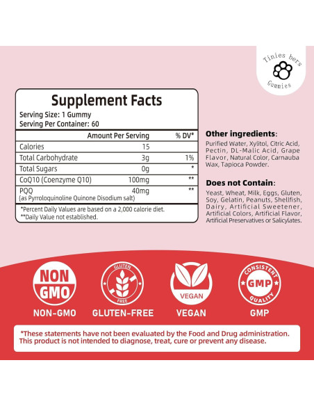 Gominolas PQQ 40mg y CoQ10 100mg Tinies bers 60 Unidades