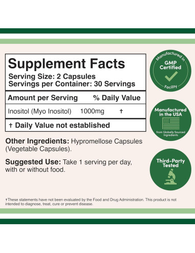 Cápsulas de Inositol 1000mg Double Wood - Salud Mujeres 60 Unidades