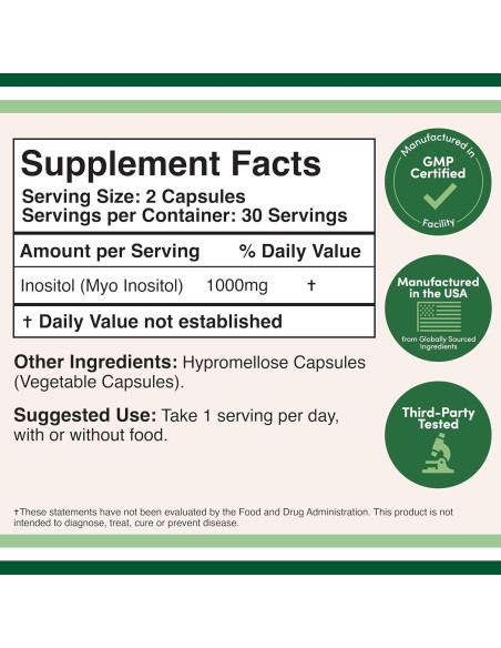 Cápsulas de Inositol 1000mg Double Wood - Salud Mujeres 60 Unidades