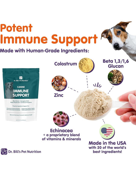 Suplemento Inmunológico Dr. Bill para Perros 180g - Calostro, Zinc