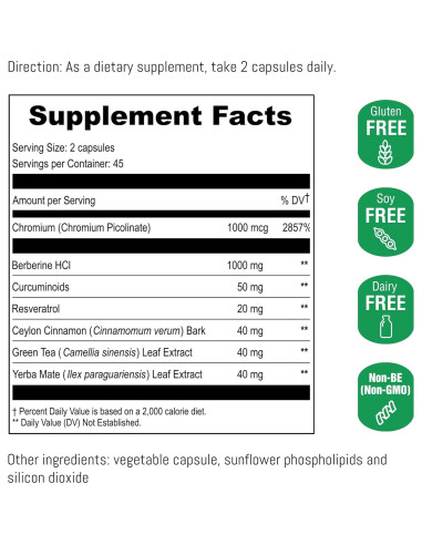 Suplemento Liposomal de Berberina UpNourish 1000mg - 90 Cápsulas Veganas