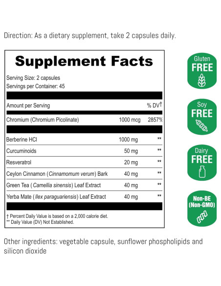 Suplemento Liposomal de Berberina UpNourish 1000mg - 90 Cápsulas Veganas