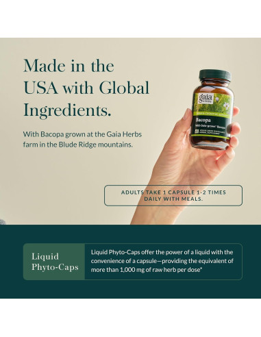 Suplemento Herbal Gaia Herbs Bacopa 60 Cápsulas Veganas