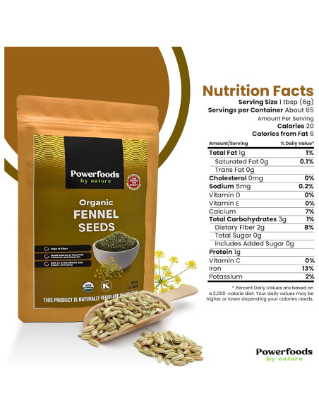 Semillas de Hinojo Orgánicas Powerfoods 0.45 kg - Sin Aditivos