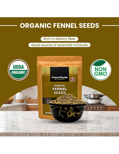 Semillas de Hinojo Orgánicas Powerfoods 0.45 kg - Sin Aditivos