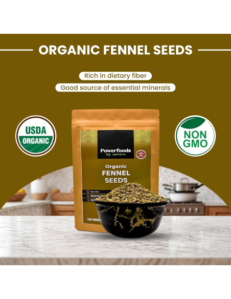 Semillas de Hinojo Orgánicas Powerfoods 0.45 kg - Sin Aditivos