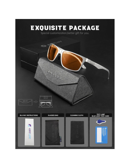 Gafas de Luz Azul ANYLUV Plata Fibra de Carbono Ligeras Gafas de Luz Azul ANYLUV Plata Fibra de Carbono Ligeras