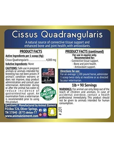Extracto de Cissus Quadrangularis 2.5% - 0.45 kg - Animal Element