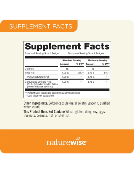 NatureWise CLA 1250 - Suplemento de Ácido Linoleico 90 Gelatinas