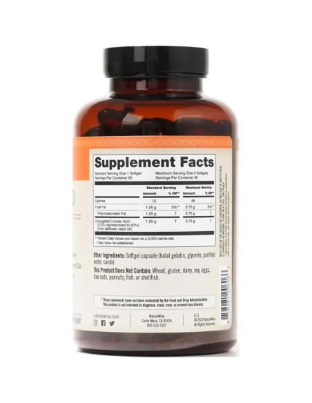 NatureWise CLA 1250 - Suplemento de Ácido Linoleico 90 Gelatinas