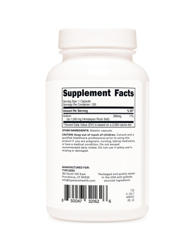 Cápsulas de Sal del Himalaya Type Zero 120 Unidades 1000mg