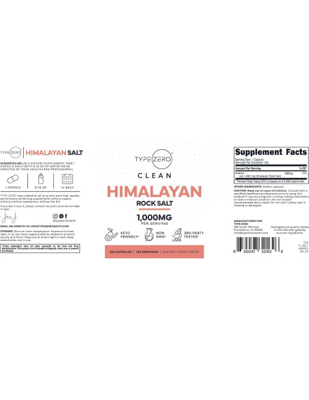 Cápsulas de Sal del Himalaya Type Zero 120 Unidades 1000mg