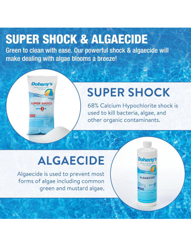 Kit de Inicio para Piscinas Doheny's | 4.2 kg | Incluye Metal Out, Algaecida, Clarificador y Super Shock