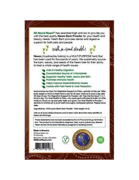 Polvo de Corteza de Neem Orgánico 0.45 kg - Suplemento Saludable