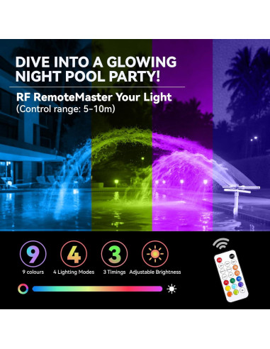 Fuente de piscina solar SRQYZM con luces y triple chorro