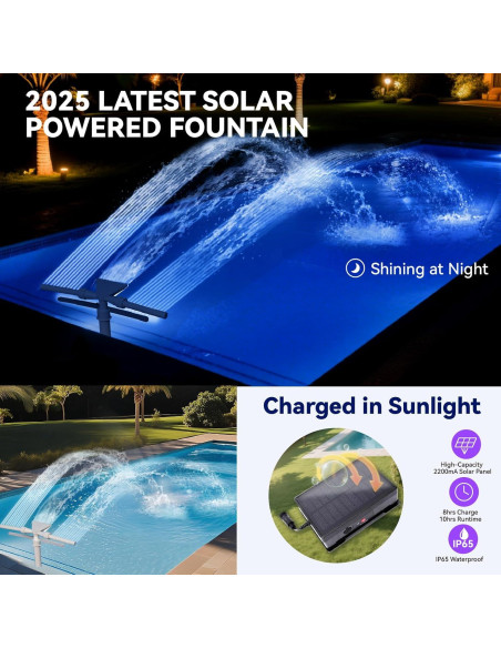 Fuente de piscina solar SRQYZM con luces y triple chorro