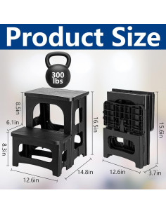 Escalones Plegables DECOHS 2 Pasos Antideslizantes Negro 2